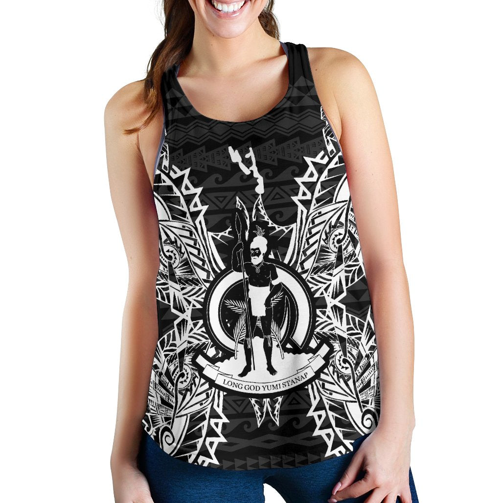 Vanuatu Polynesian Women Tank Top Map Black Black - Polynesian Pride