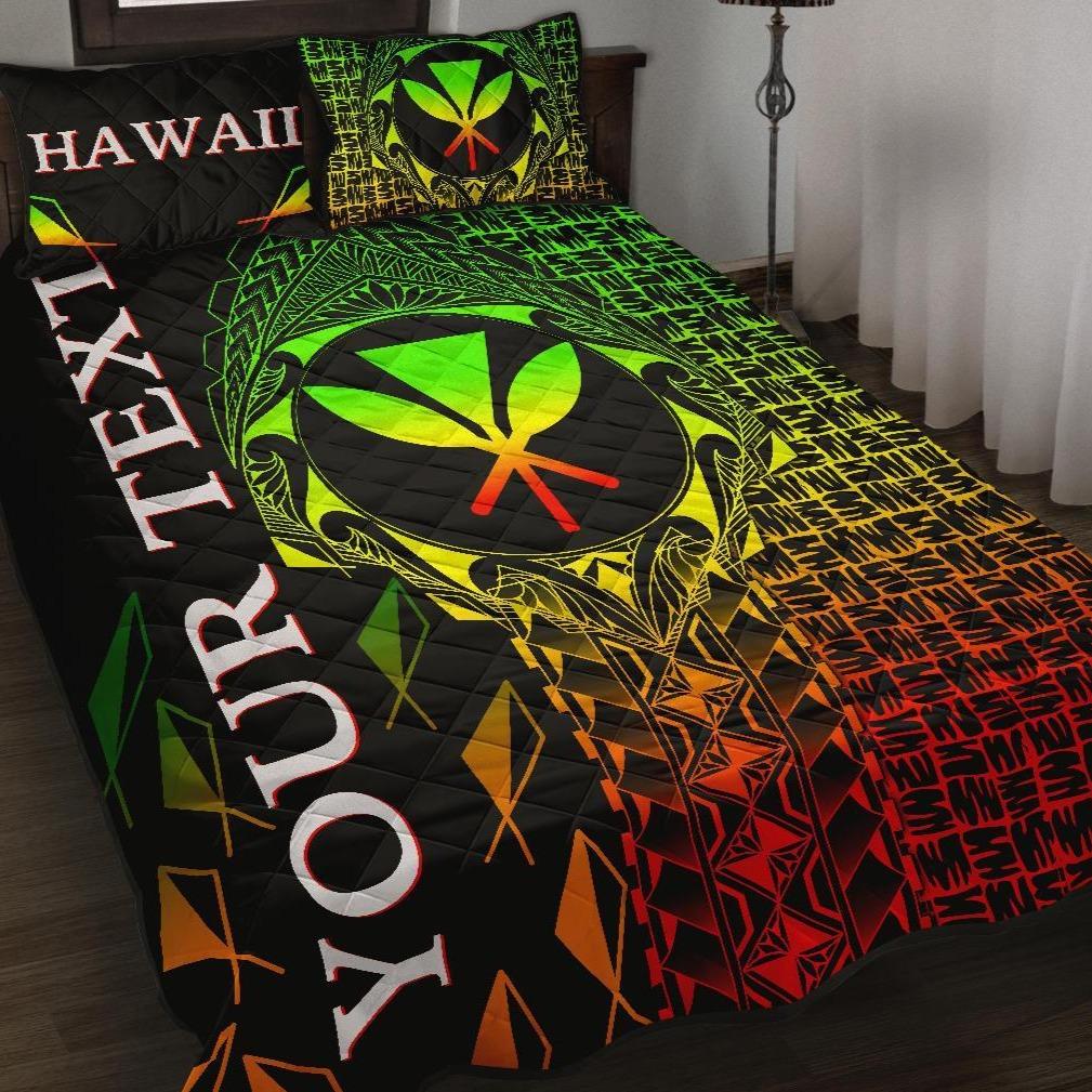 Hawaii Custom Personalised Quilt Bed Set - Kanaka Maoli Rocket Style (Reggae) Black - Polynesian Pride