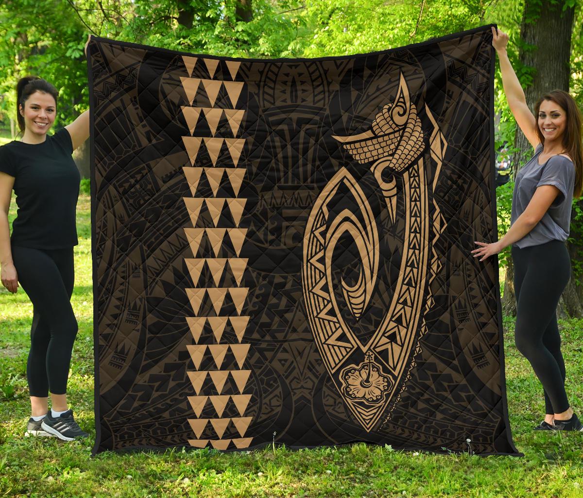 Hawaii Kakau Makau Fish Hook Polynesian Premium Quilt - Gold Gold - Polynesian Pride