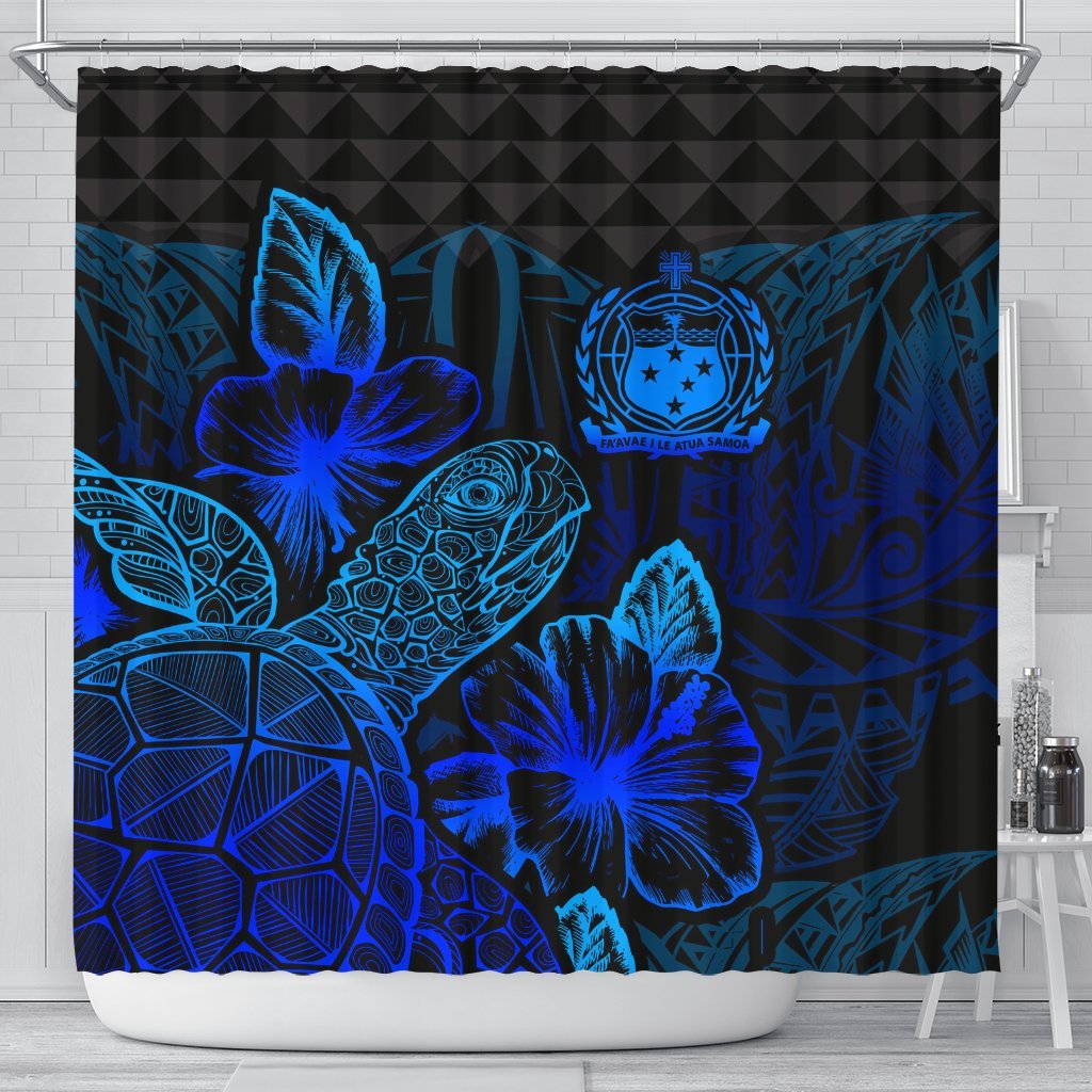 Samoa Shower Curtain Turtle Hibiscus Blue 177 x 172 (cm) Blue - Polynesian Pride