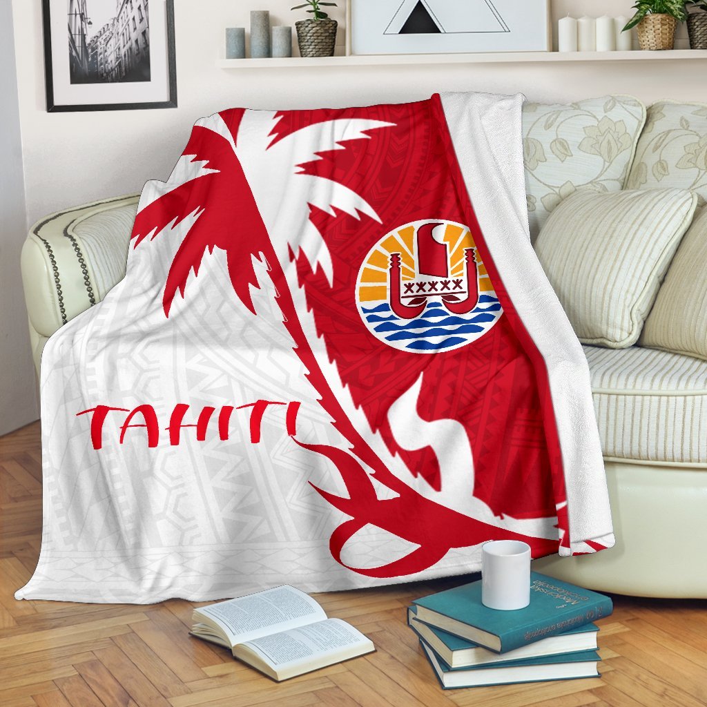 Tahiti Polynesian Coconut Tree Premium Blanket White - Polynesian Pride