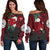 Tahiti Polynesian Off Shoulder Sweater - Hibiscus and Sea Turtle (Red) Red - Polynesian Pride