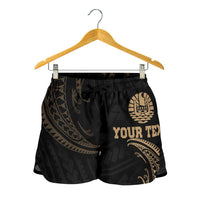 Tahiti Polynesian Custom Personalised Women's Short - Gold Tribal Wave - Polynesian Pride
