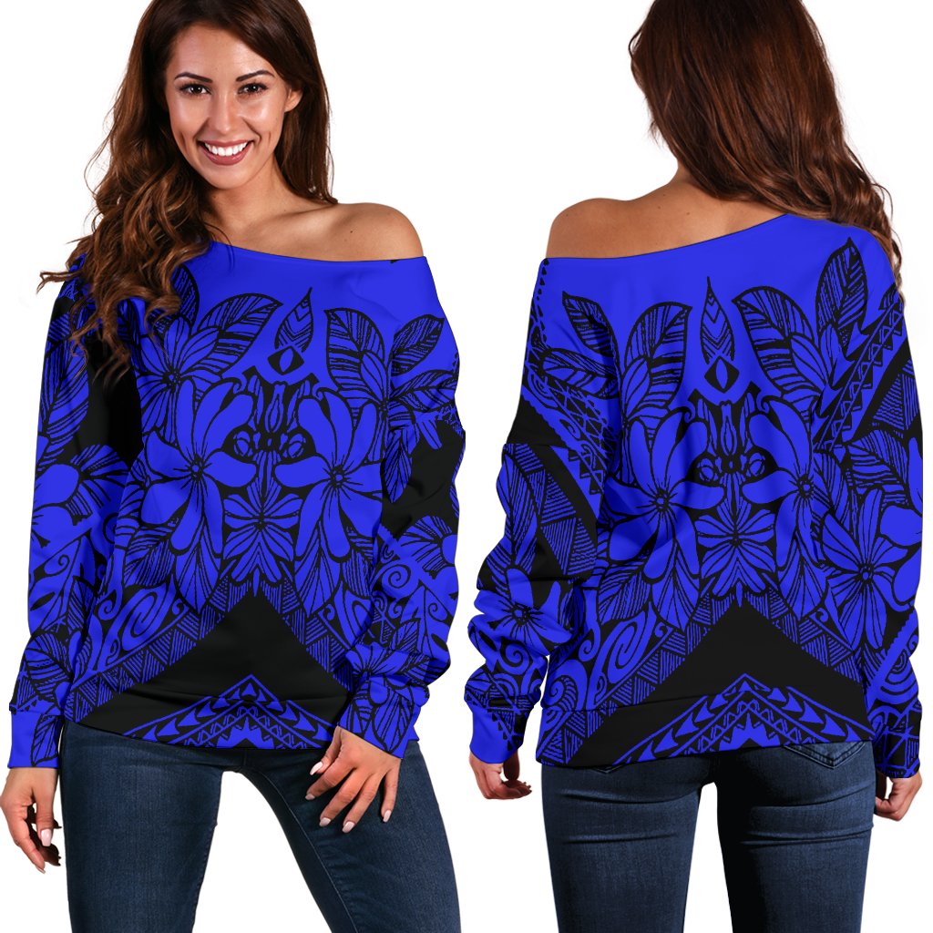 Polynesian Women's Off Shoulder Sweater 24 Blue - Polynesian Pride