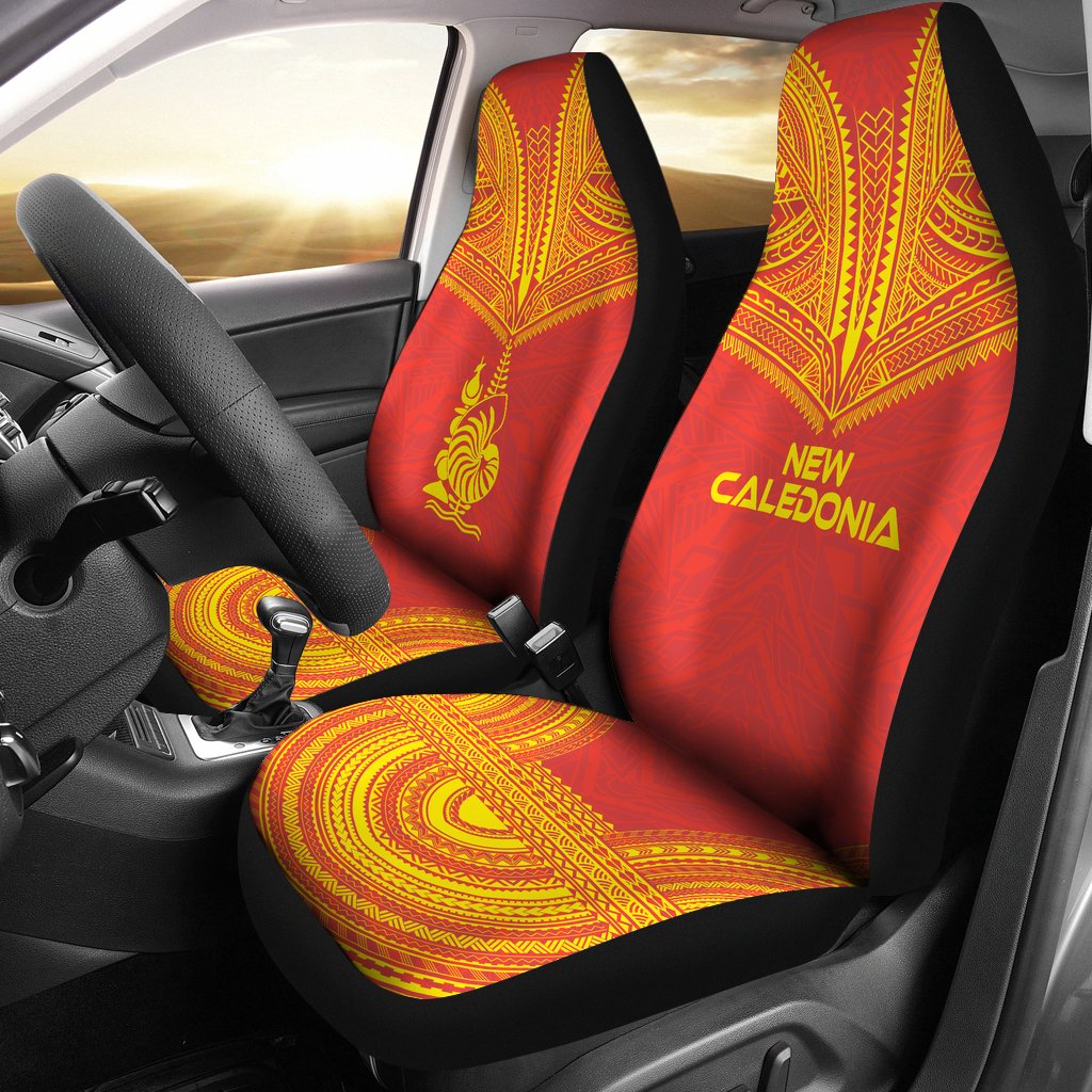 New Caledonia Car Seat Cover - New Caledonia Coat Of Arms Polynesian Chief Tattoo Red Version Universal Fit Red - Polynesian Pride