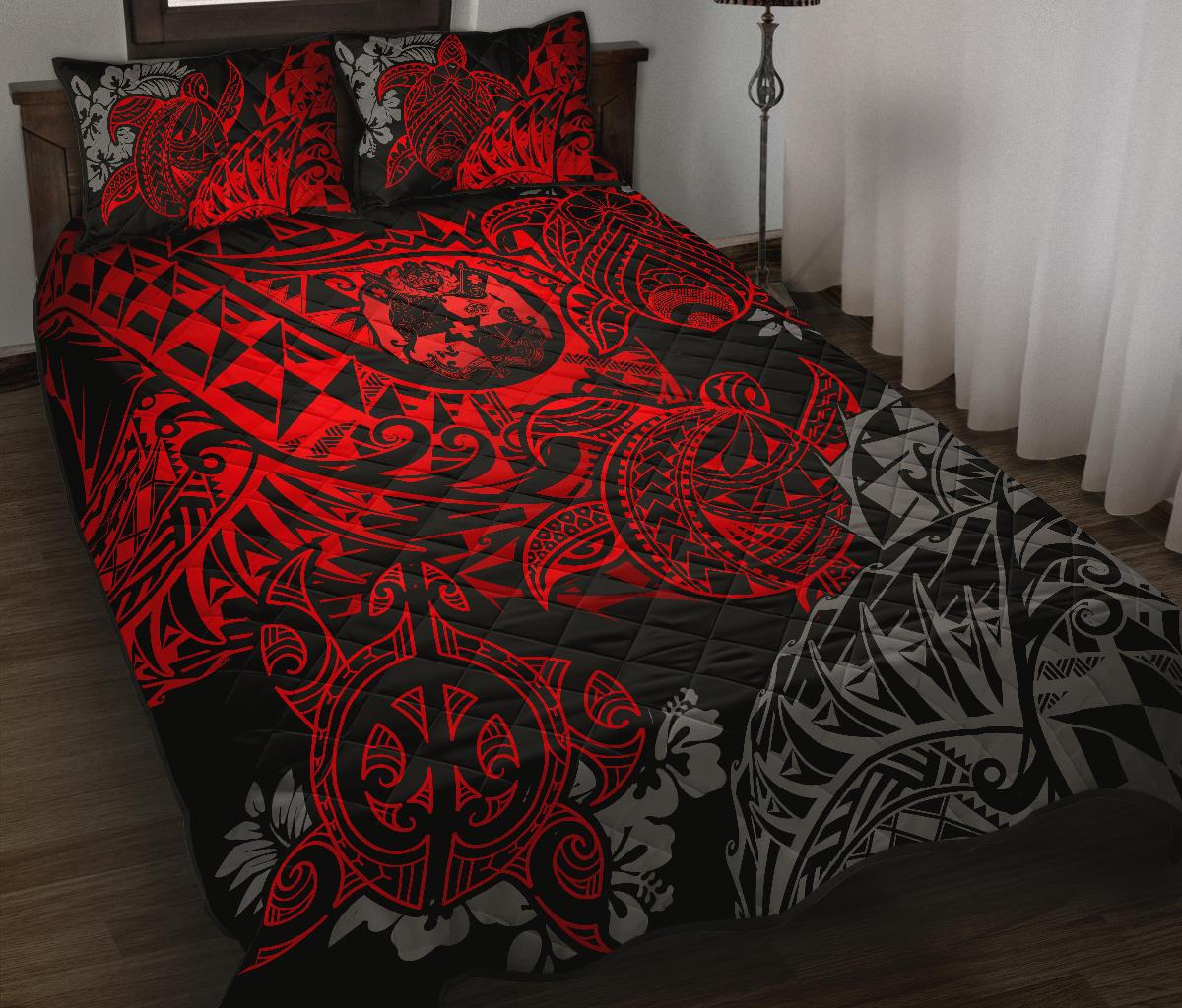 Tonga Polynesian Quilt Bed Set - Red Turtle Flowing Red - Polynesian Pride