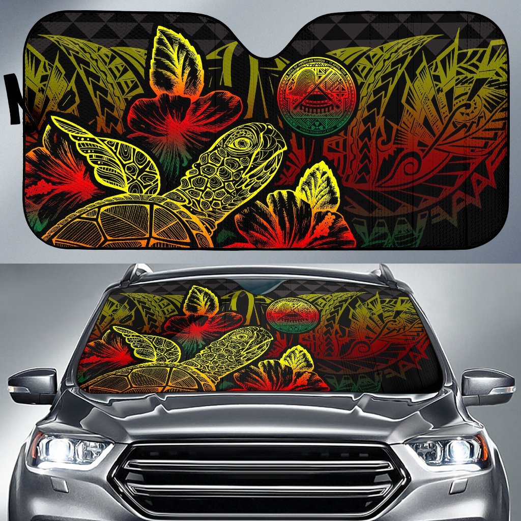 American Samoa Auto Sun Shades Turtle Hibiscus Reggae Auto Sun Shade Universal Fit Reggae - Polynesian Pride