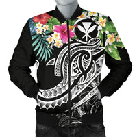 Polynesian Hawaii Kanaka Maoli Men's Bomber Jacket - Summer Plumeria (Black) Black - Polynesian Pride