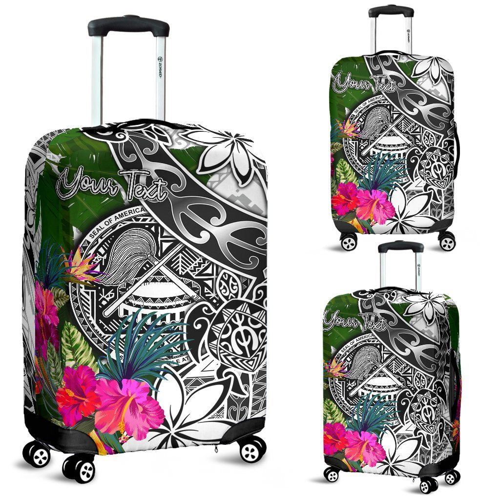 American Samoa Custom Personalised Luggage Covers White - Turtle Plumeria Banana Leaf White - Polynesian Pride