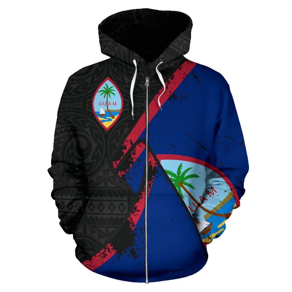 Guam Zip up Hoodie Guam Flag Grunge Special Custom (Chamorro) LT6 - Polynesian Pride