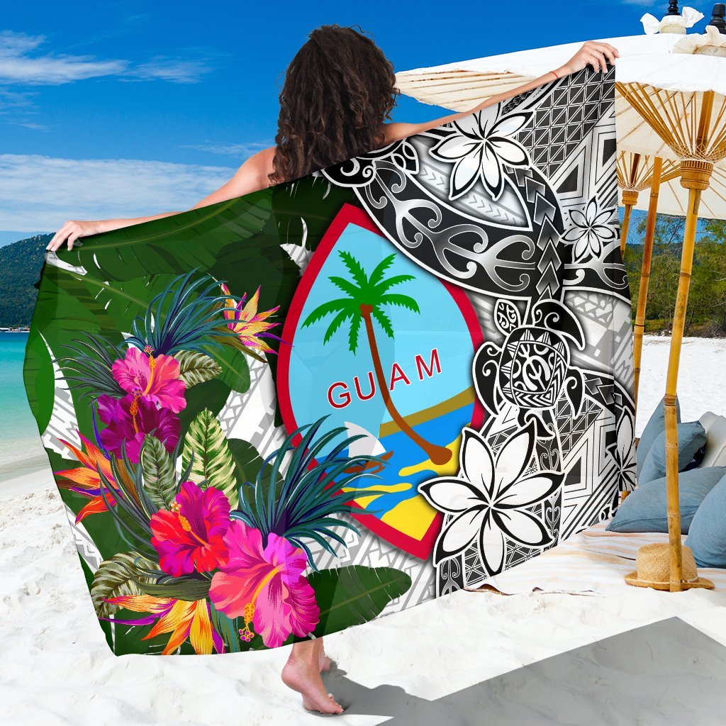 Guam Sarong White - Turtle Plumeria Banana Leaf Sarong One Size White - Polynesian Pride