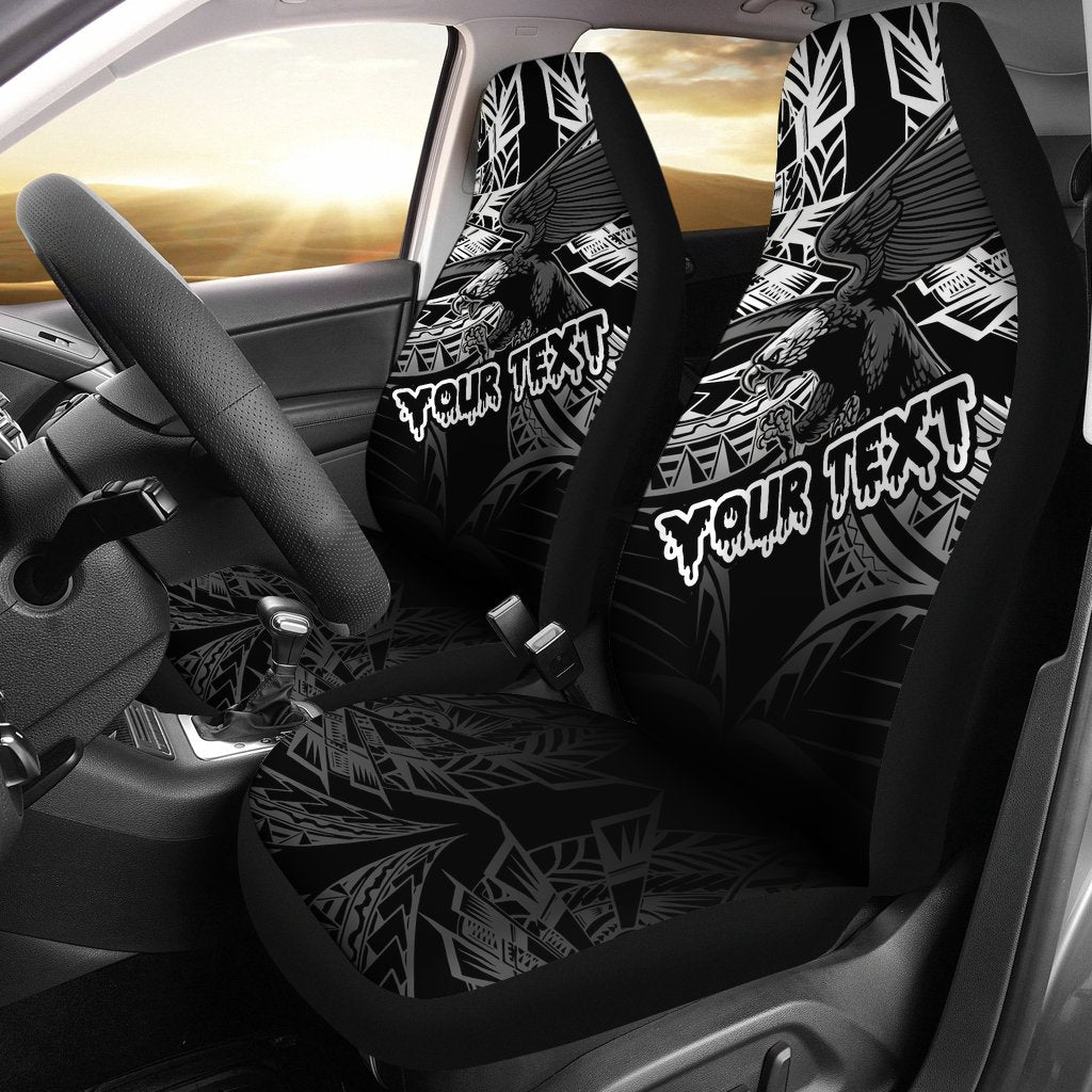 American Samoa Polynesian Custom Personalised Car Seat Covers - Eagle Tribal Pattern Universal Fit Black - Polynesian Pride