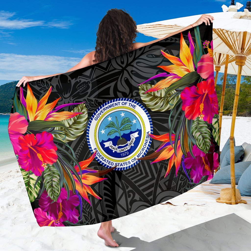 Federated States of Micronesia Sarong - Polynesian Hibiscus Pattern Women One Size Black - Polynesian Pride