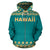 Hawaii All Over Zip up Hoodie Polynesian Turtle Teal - Polynesian Pride