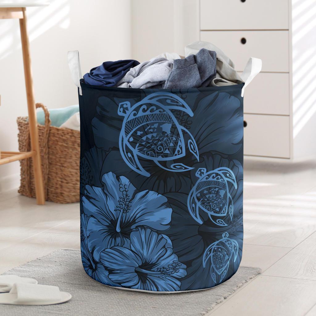 Hibiscus Turtles Hawaii Laundry Basket Pastel Blue AH Laundry Basket - 2 One Size Blue - Polynesian Pride