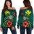 Hawaii Polynesian Women's Off Shoulder Sweater - Green Turtle Hibiscus Green - Polynesian Pride