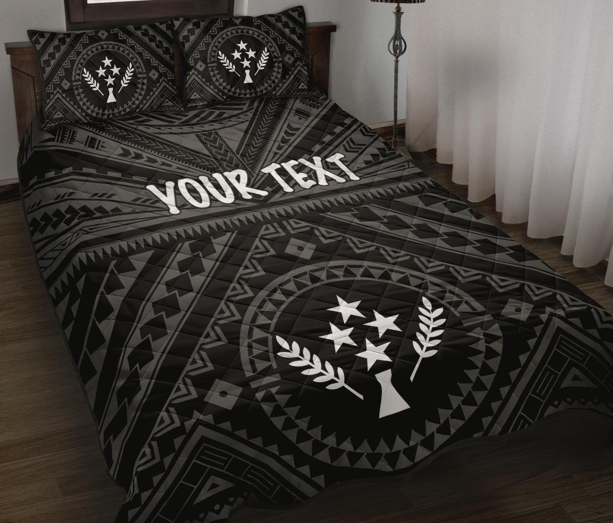 Kosrae Personalised Quilt Bed Set - Kosrae Flag In Polynesian Tattoo Style (Black) Black - Polynesian Pride