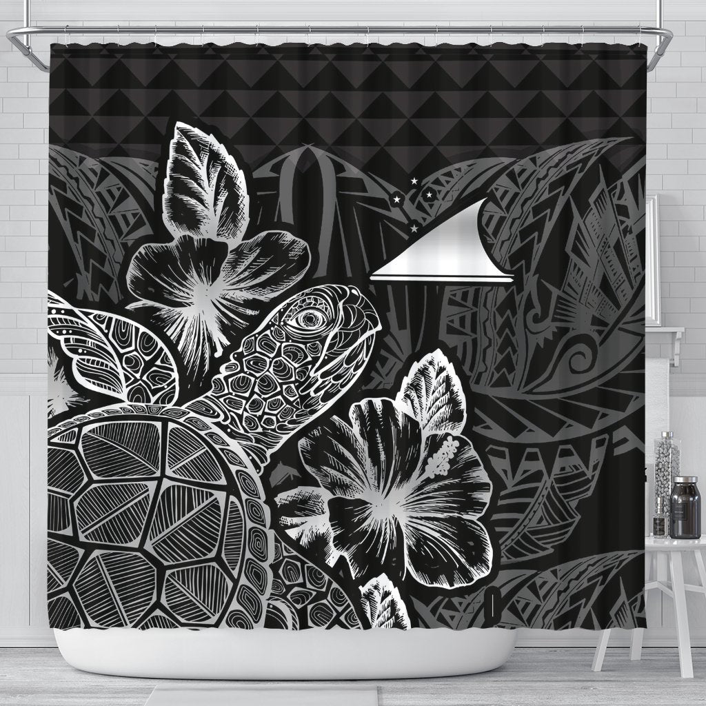 Tokelau Shower Curtain Turtle Hibiscus Black 177 x 172 (cm) Black - Polynesian Pride