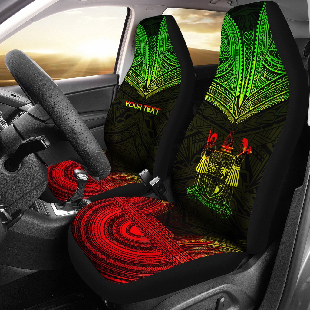 Fiji Custom Personalised Car Seat Cover - Fiji Coat Of Arms Polynesian Chief Tattoo Reggae Version Universal Fit Reggae - Polynesian Pride