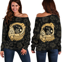 Hawaii Hibiscus Map Polynesian Women's Off Shoulder Sweater White - Polynesian Pride