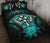 Kosrae Polynesian Quilt Bed Set Hibiscus Turquoise Black - Polynesian Pride