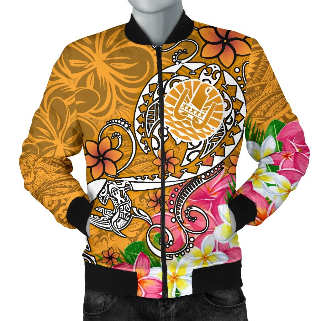 Tahiti Men's Bomber Jacket - Turtle Plumeria (Gold) Gold - Polynesian Pride