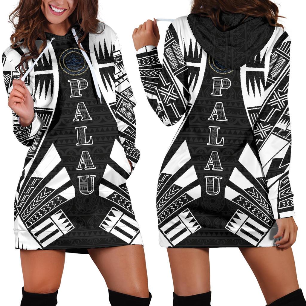 Palau Hoodie Dress - Polynesian Tattoo Black Black - Polynesian Pride