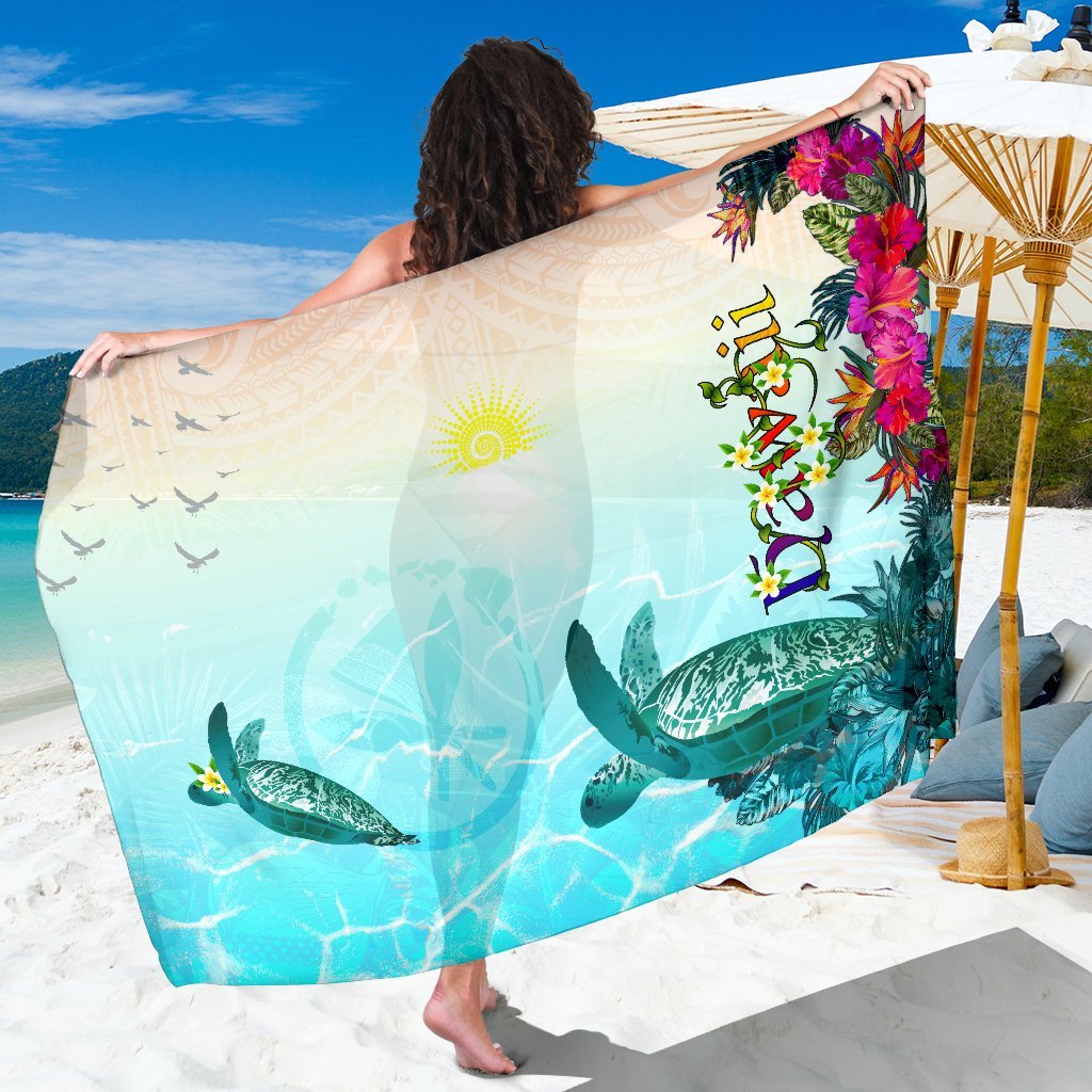 Polynesian Hawaii Sarongs - View sea Hawaii with Turtle and Whale One Style One Size Black - Polynesian Pride