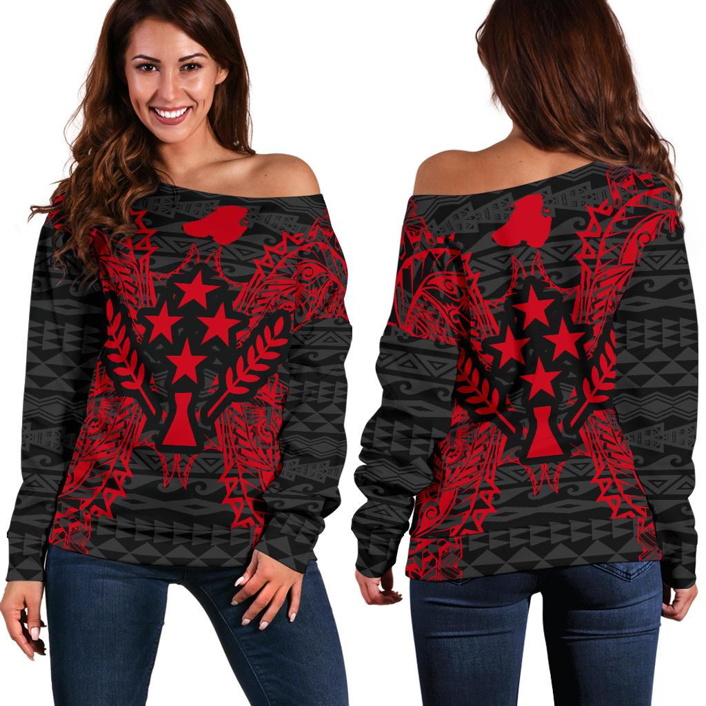 Kosrae Polynesian Shoulder Sweater Map Red Red - Polynesian Pride