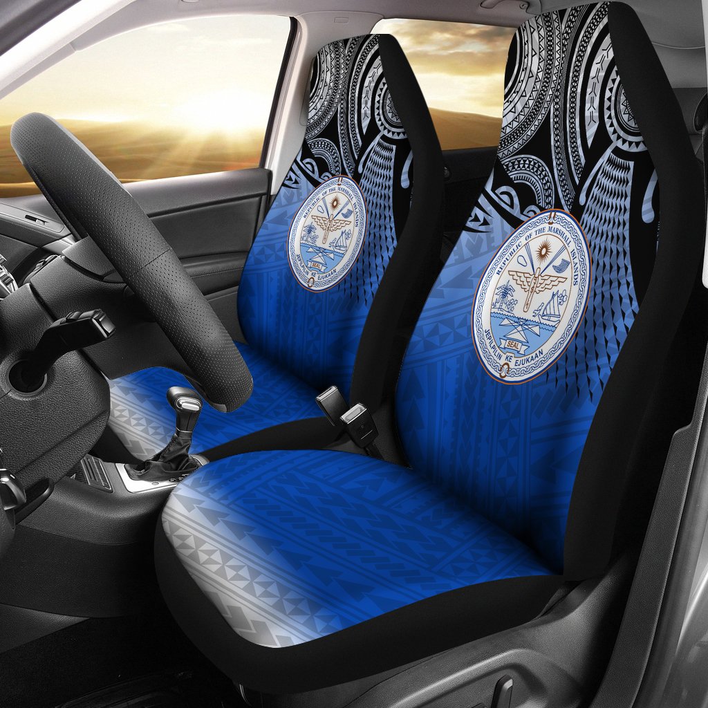 Marshall Islands Polynesian Car Seat Covers - Tattoo Pattern Universal Fit Blue - Polynesian Pride