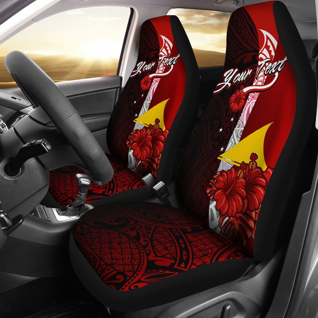 Tokelau Polynesian Custom Personalised Car Seat Covers - Coat Of Arm With Hibiscus Universal Fit Red - Polynesian Pride