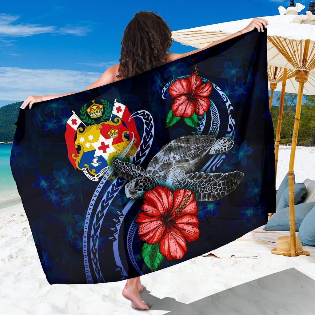 Tonga Polynesian Sarong - Blue Turtle Hibiscus One Style One Size Blue - Polynesian Pride