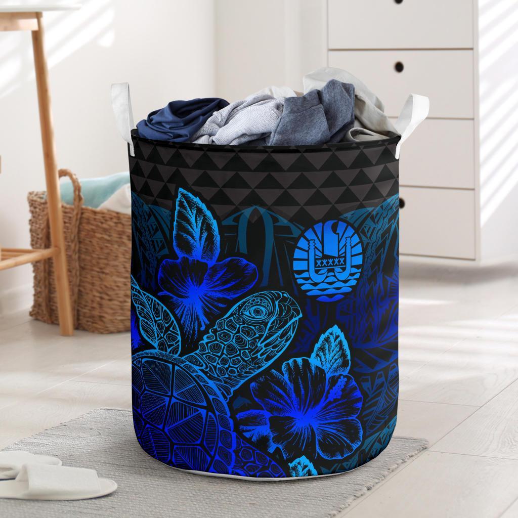 Tahiti Laundry Basket - Polynesian Turtle Hibiscus Blue Laundry Basket One Size Blue - Polynesian Pride