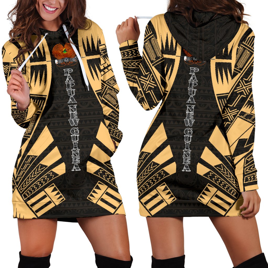 Papua New Guinea Hoodie Dress - Polynesian Tattoo Gold Gold - Polynesian Pride