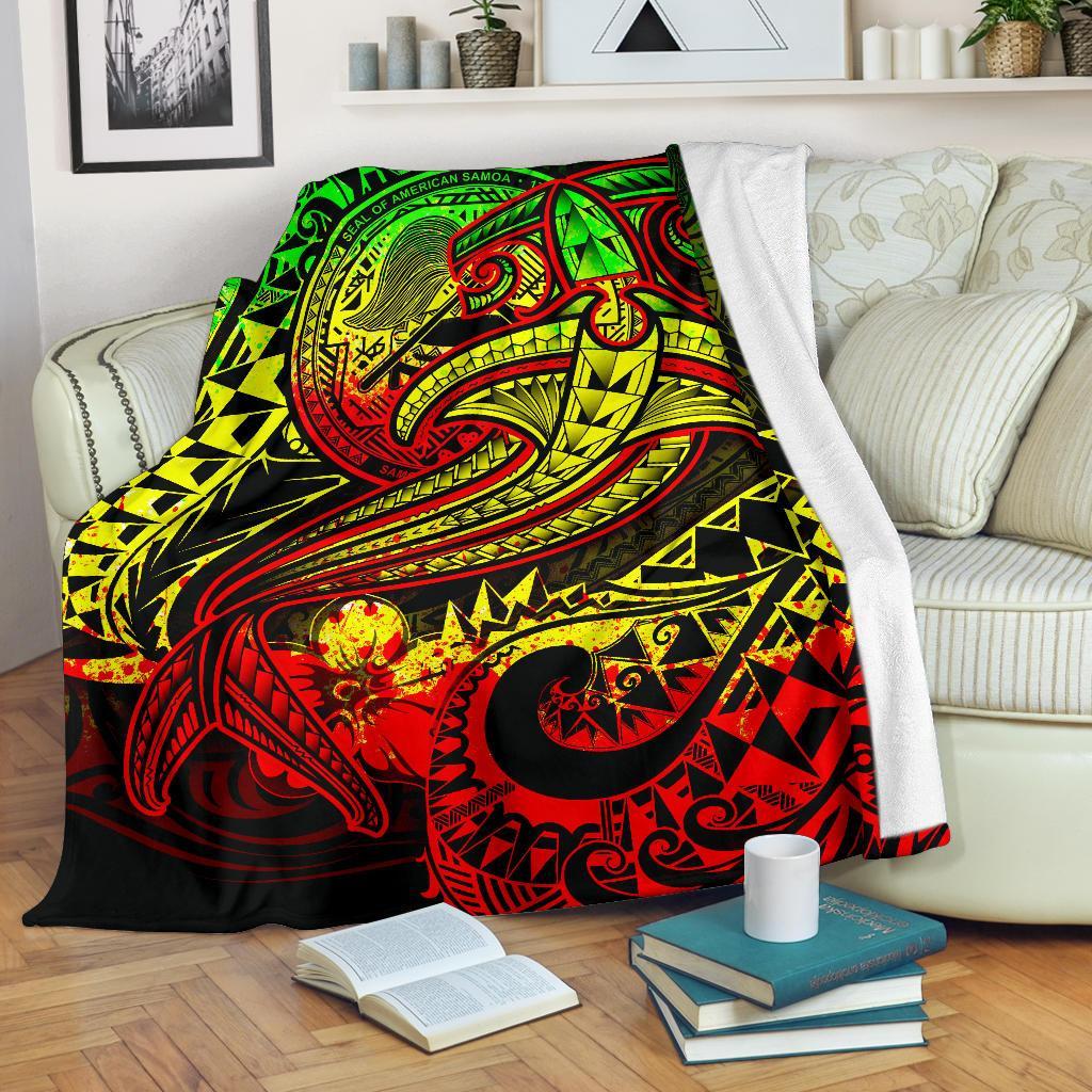 American Samoa Premium Blanket - Reggae Shark Polynesian Tattoo White - Polynesian Pride