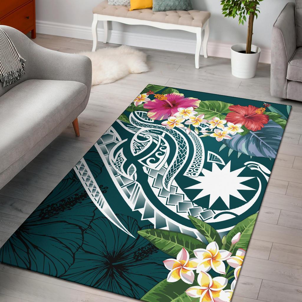 Nauru Polynesian Area Rug - Summer Plumeria (Turquoise) Art - Polynesian Pride