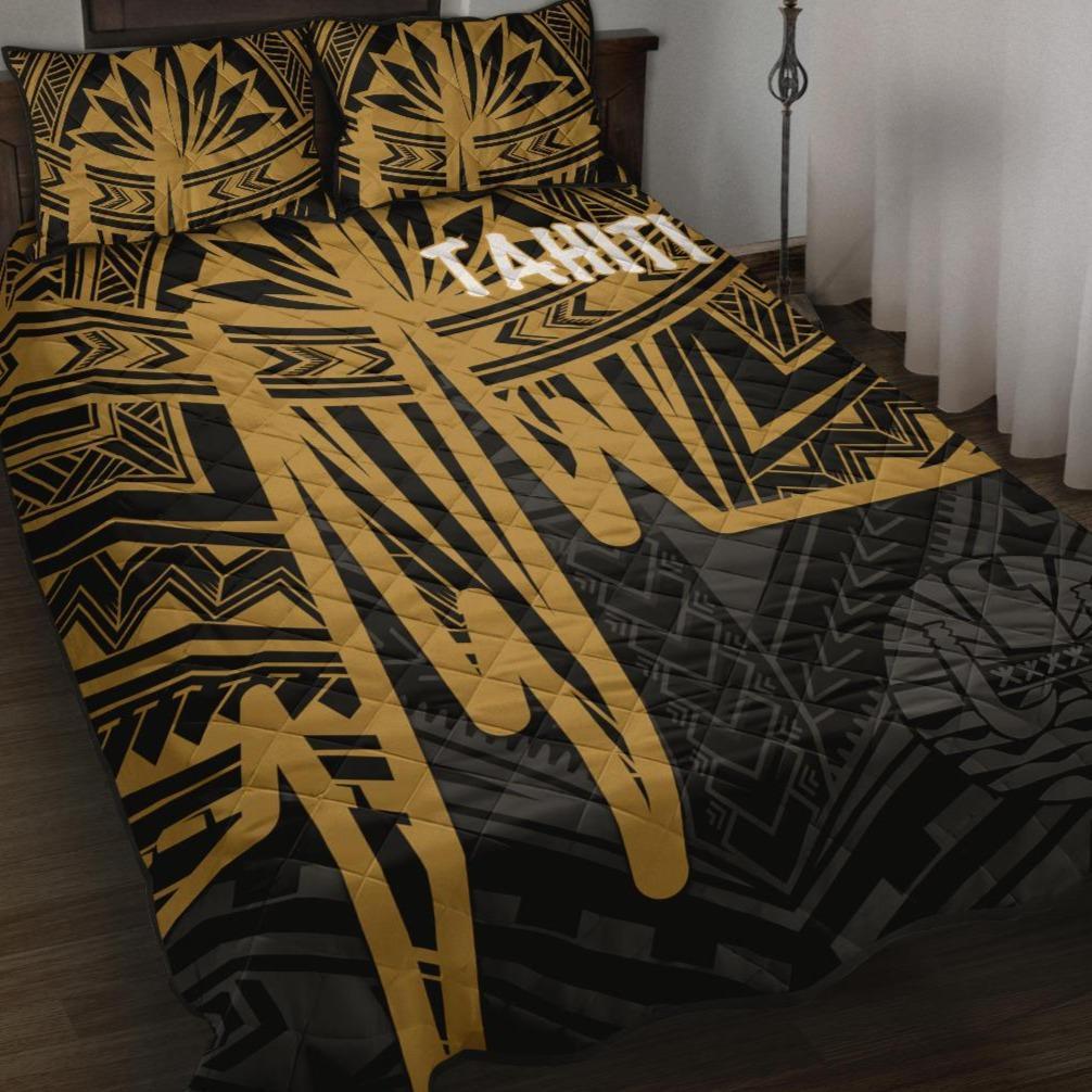 Tahiti Quilt Bed Set - Tahiti Seal In Heartbeat Patterns Style (Gold) Gold - Polynesian Pride