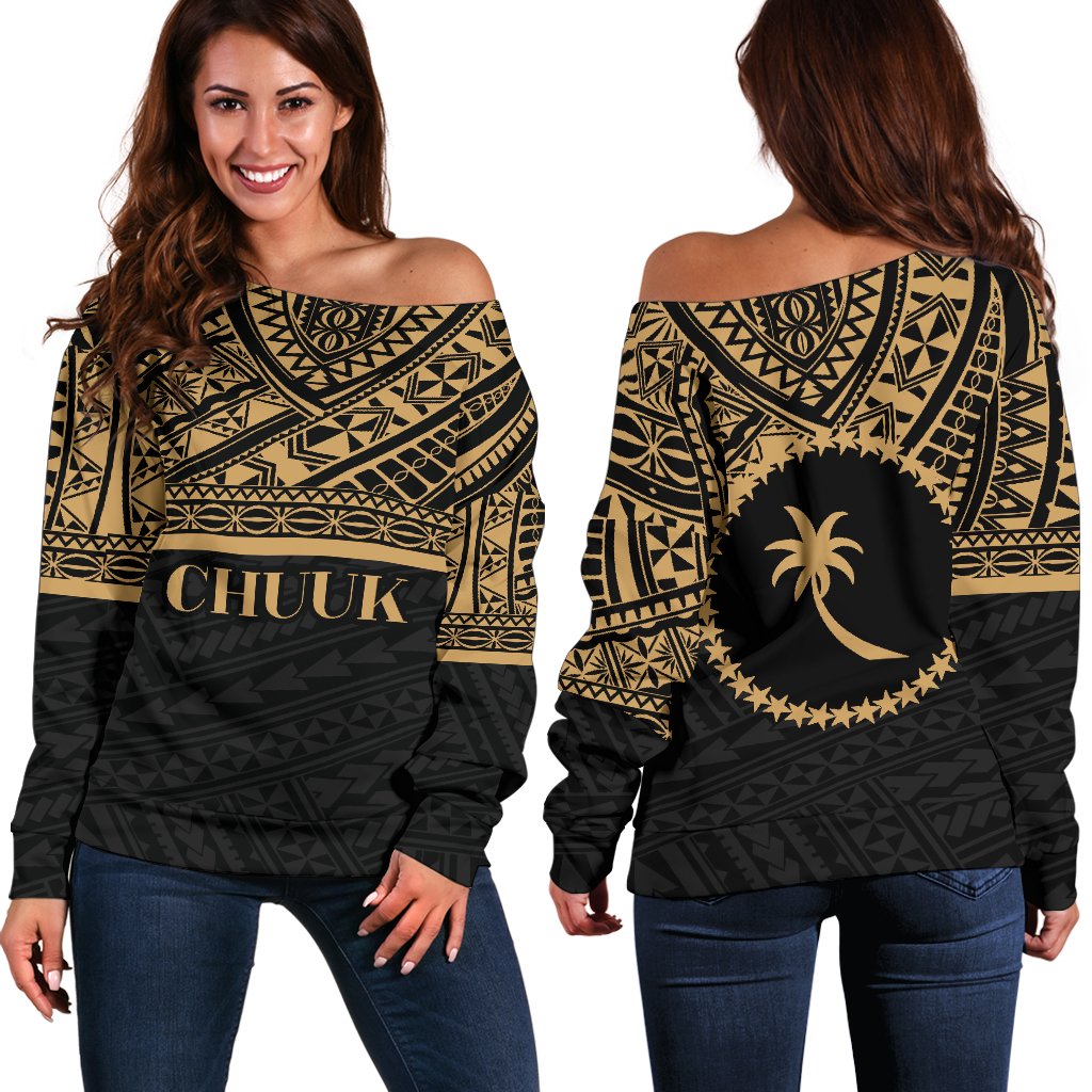 Chuuk Women's Off Shoulder Sweater - Gold Version Black - Polynesian Pride