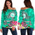 Hawaii Polynesian Women's Off Shoulder Sweater - Hawaii Seal With Turtle Plumeria (Turquoise) Turquoise - Polynesian Pride