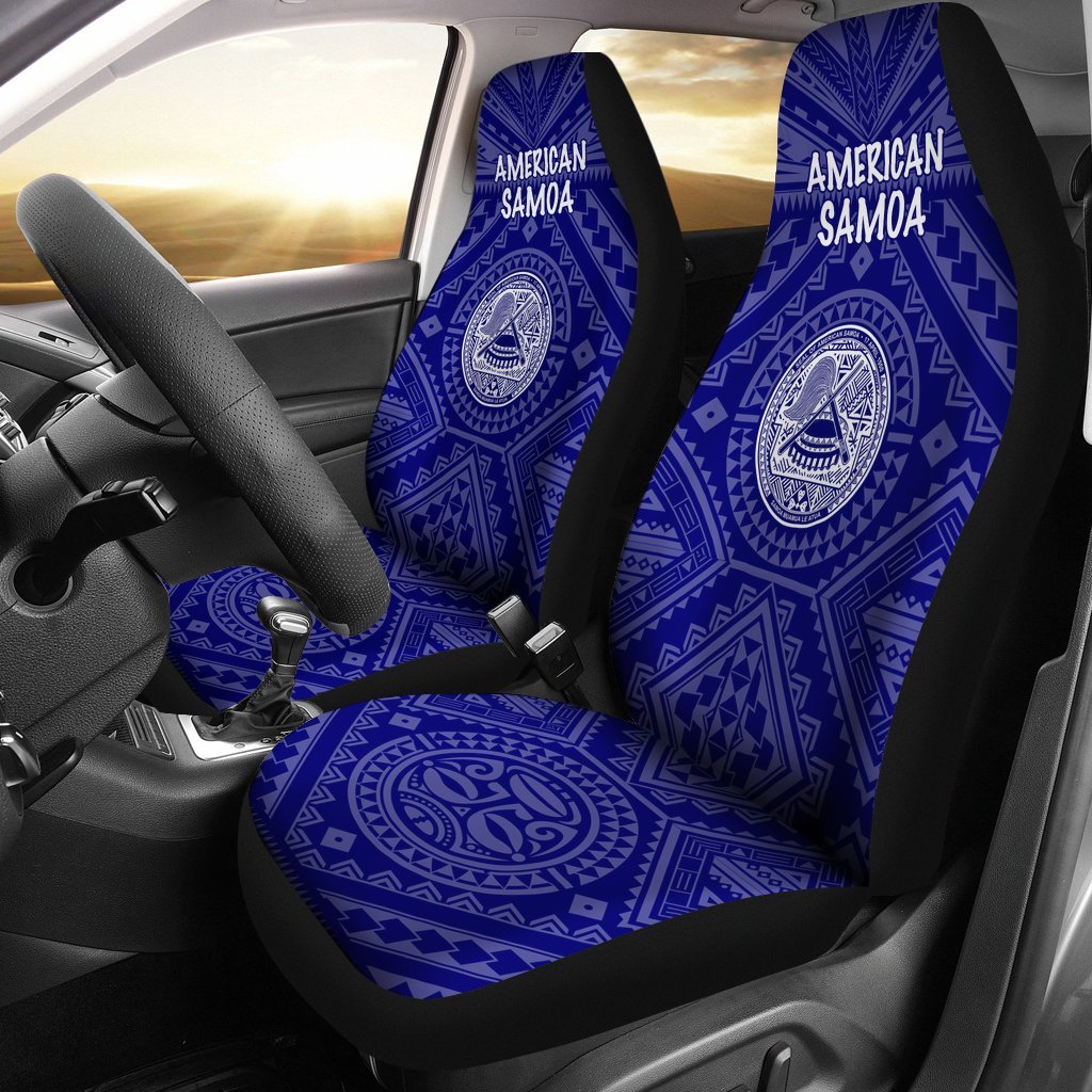 American Samoa Car Seat Covers - Seal In Polynesian Tattoo Style ( Blue) Universal Fit Blue - Polynesian Pride