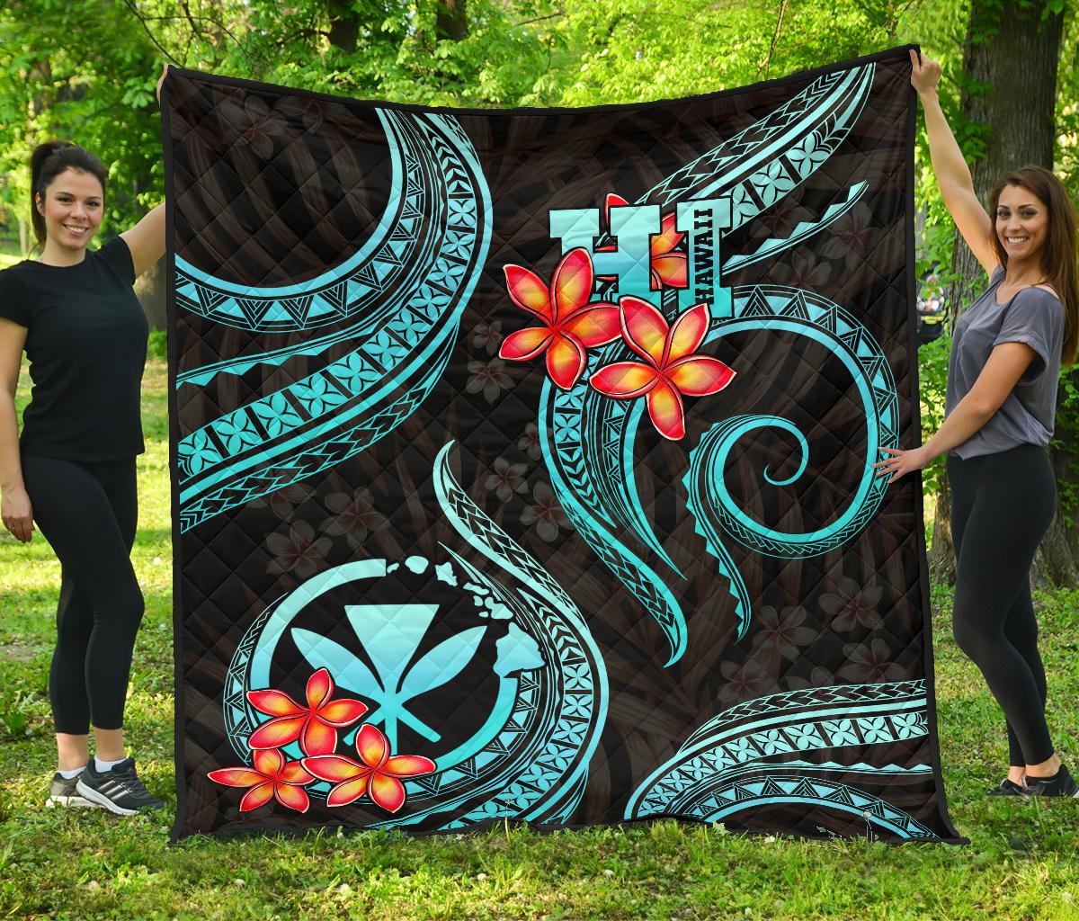 Polynesian Hawaii Premium Quilt - Turquoise Plumeria TURQUOISE - Polynesian Pride