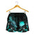 Nauru Polynesian Women's Shorts - Turtle With Blooming Hibiscus Turquoise - Polynesian Pride