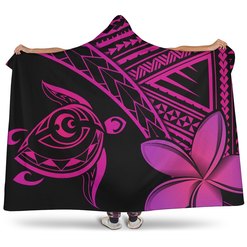 hawaiiHooded Blanket - Hawaii Turtle Plumeria Pink Hooded Blanket Pink - Polynesian Pride