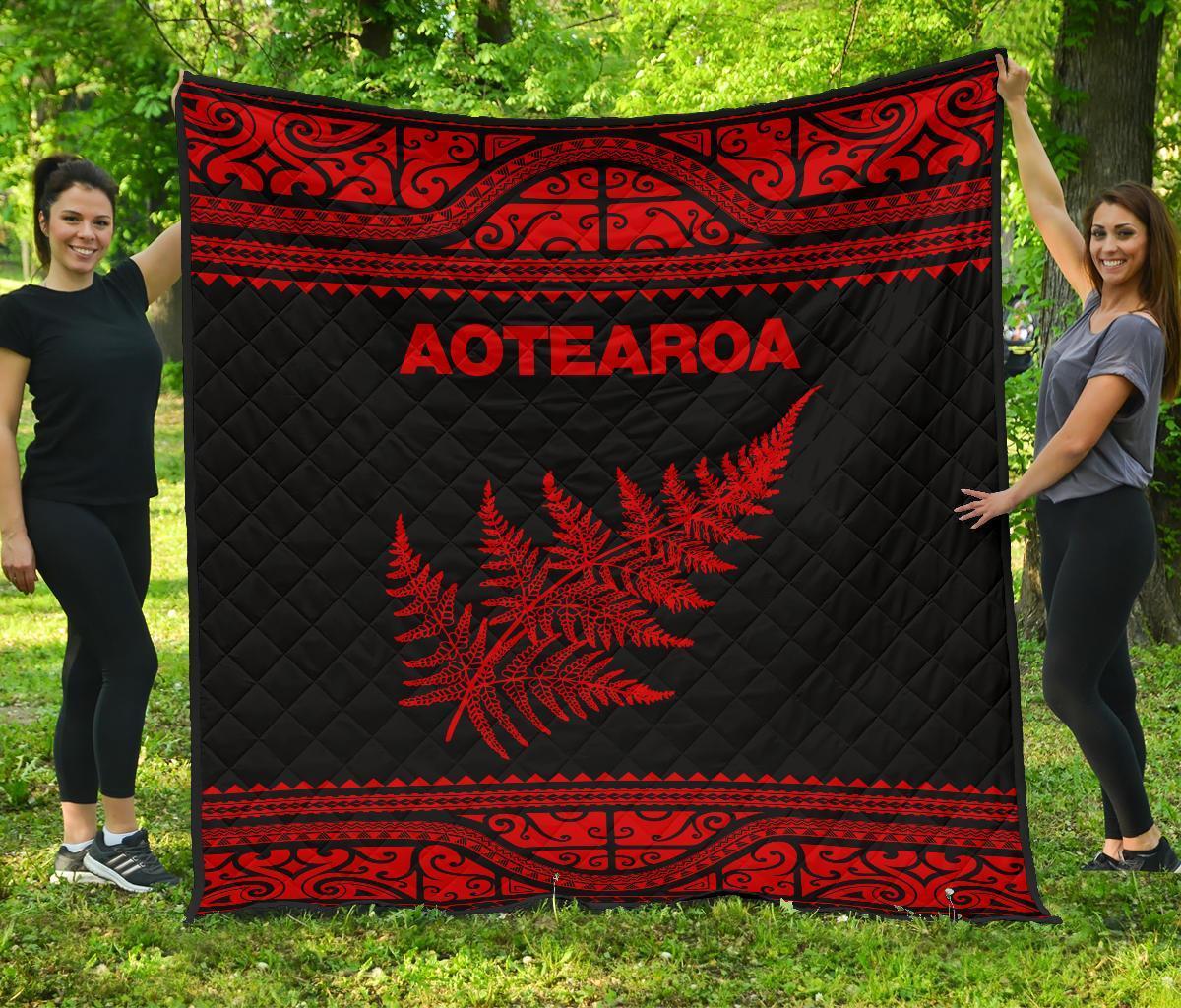 Aotearoa New Zealand Maori Premium Quilt Silver Fern - Red Red - Polynesian Pride