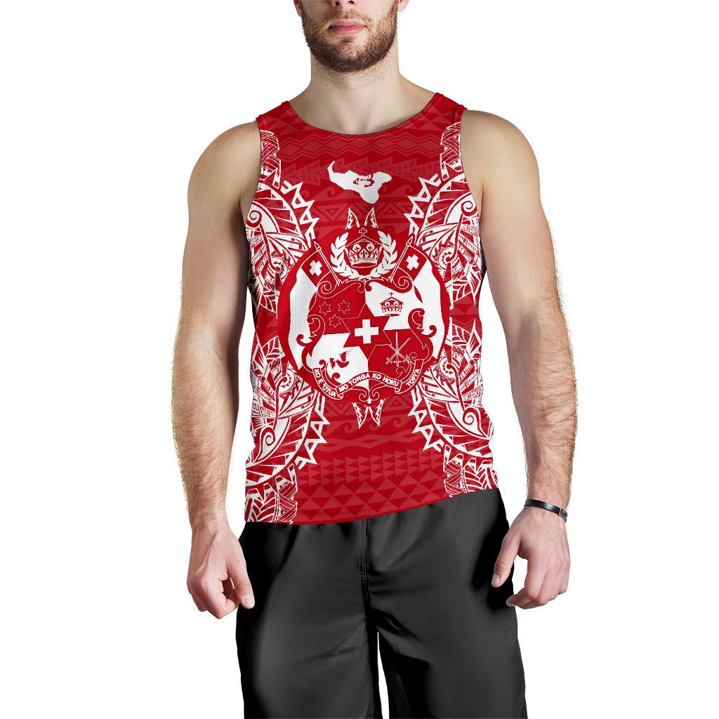 Tonga Polynesian Men Tank Top Map Red White Red - Polynesian Pride