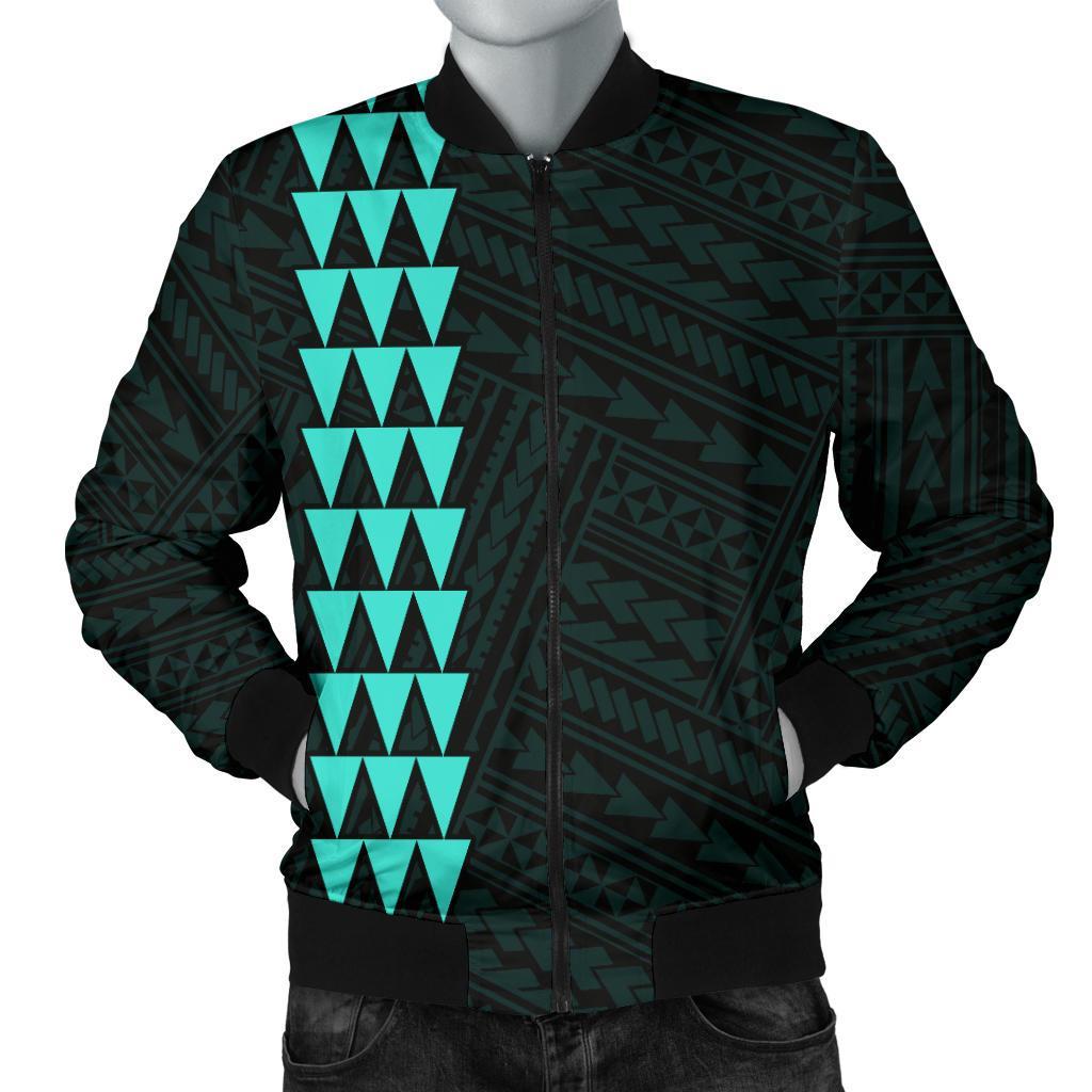 Hawaii Kakau Polynesian Hammerhead Shark Men's Bomber Jacket - Turquoise Turquoise - Polynesian Pride