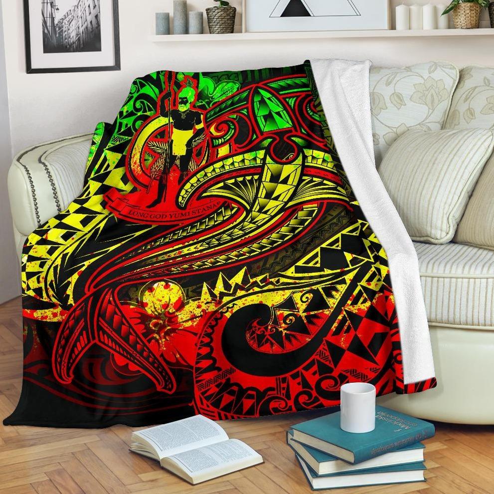 Vanuatu Polynesian Premium Blanket - Reggae Shark Polynesian Tattoo White - Polynesian Pride