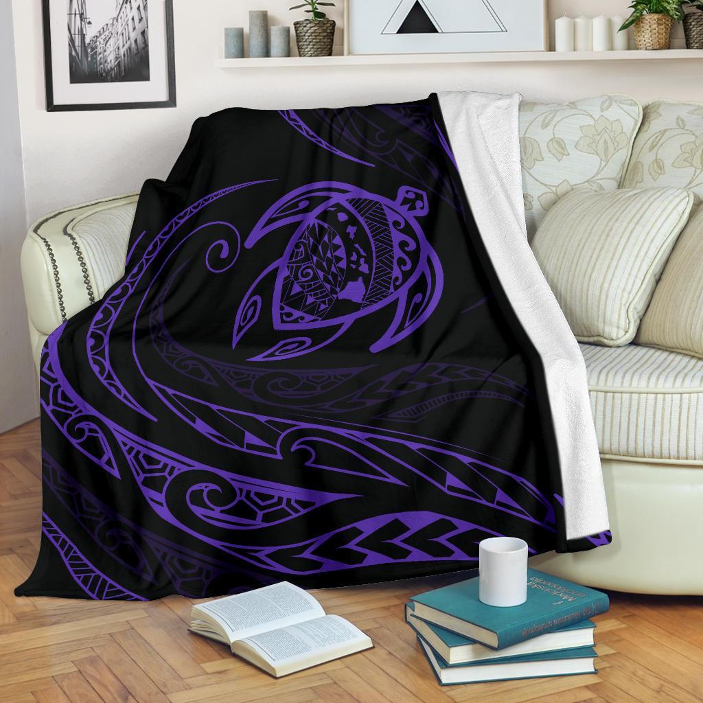 Hawaii Turtle Premium Blanket - Purple - Frida Style White - Polynesian Pride