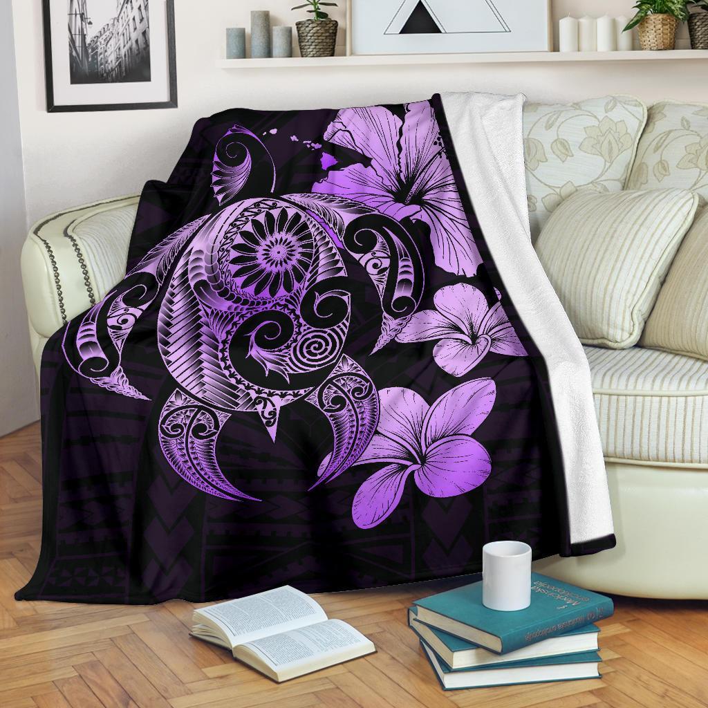 Hibiscus Plumeria Mix Polynesian Pink Turtle Premium Blanket White - Polynesian Pride