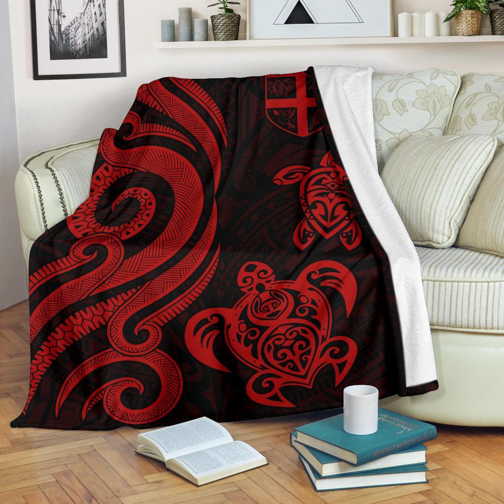 Fiji Polynesian Premium Blanket - Red Tentacle Turtle White - Polynesian Pride